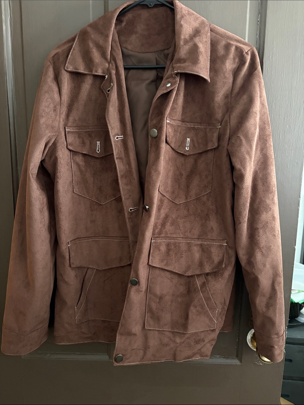 Men's Brown Suede Field Jacket - Classic Utility Style